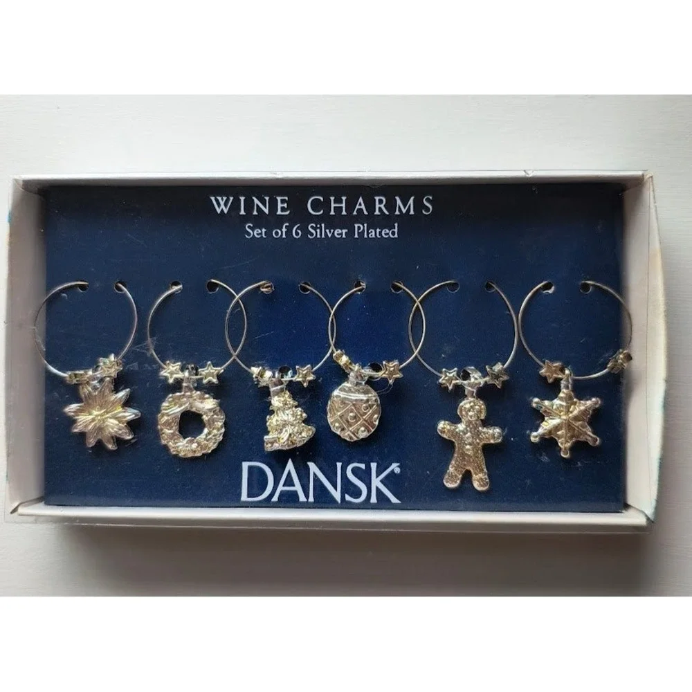 Dansk Holiday Wine Charms Set‎ of 6 Silver Plated Christmas Winter